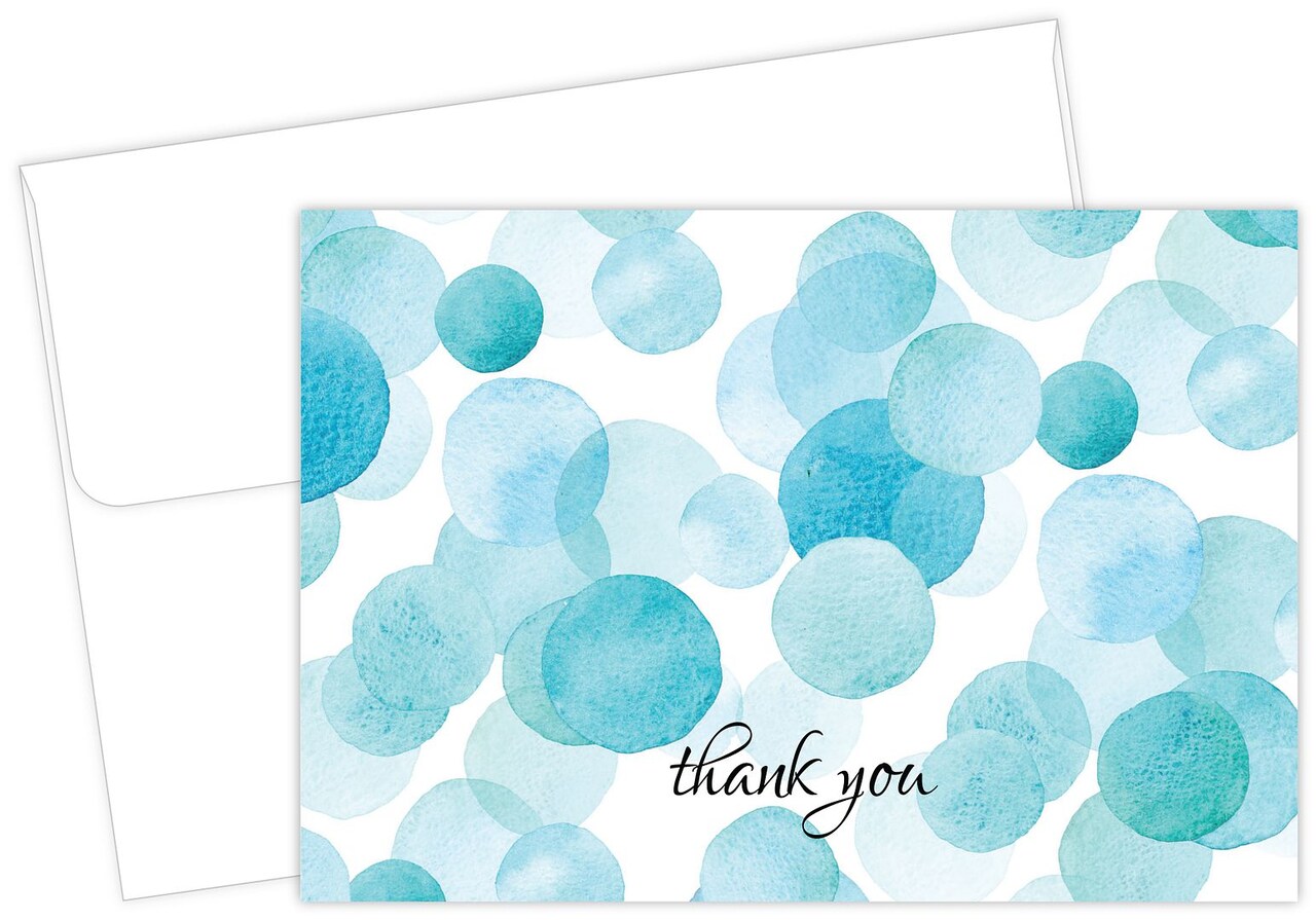 Great Papers! Thank You Note Card and White Envelope, Watercolor Dots, 4.75" x 3.375"(folded), 25 count